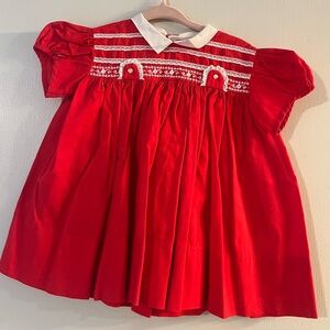 Vintage Red Baby Dress with White Collar